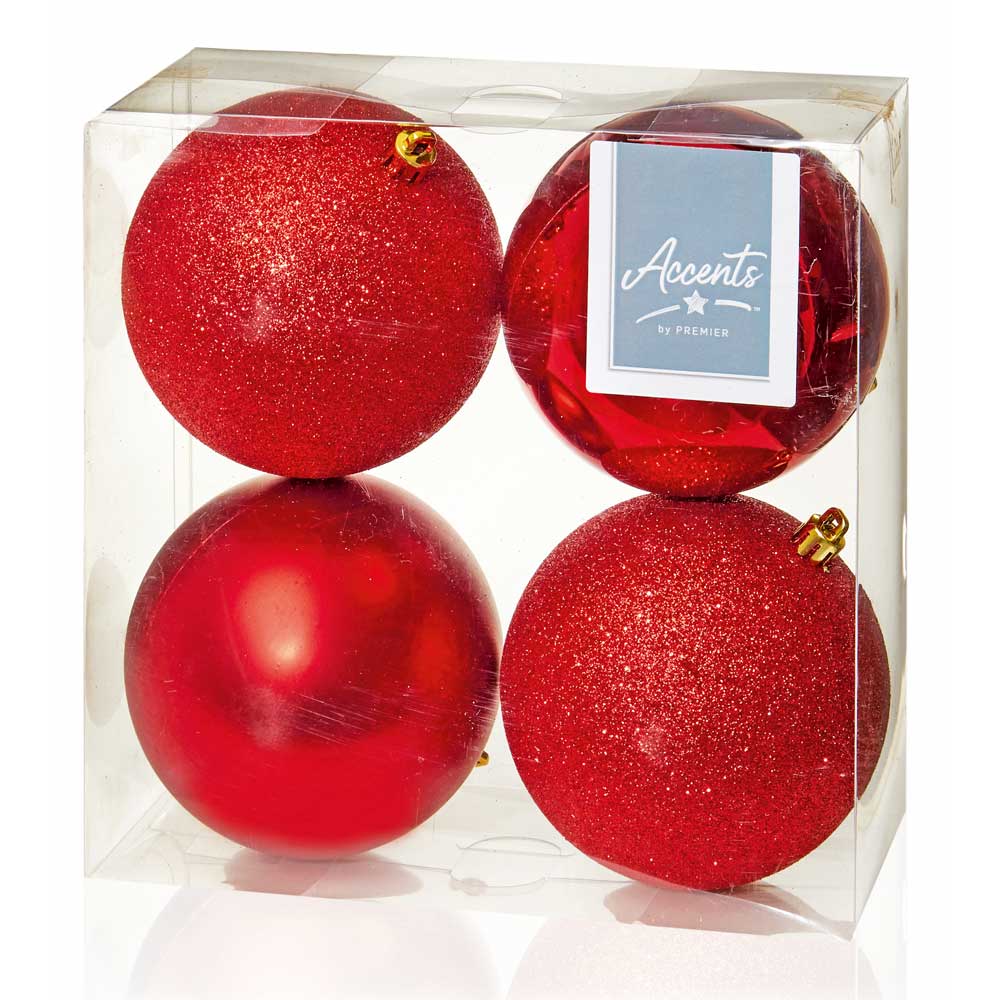 Red Shatterproof Baubles - 10 cm - set of 4 - Christmas.uk