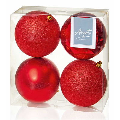 Red Shatterproof Baubles - 10 cm - set of 4 - Christmas.uk