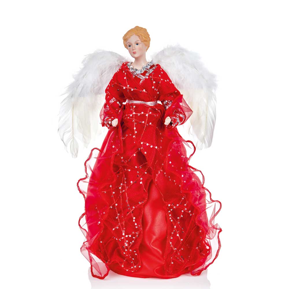 Red & Silver Angel Tree Topper - 45 cm - Christmas.uk