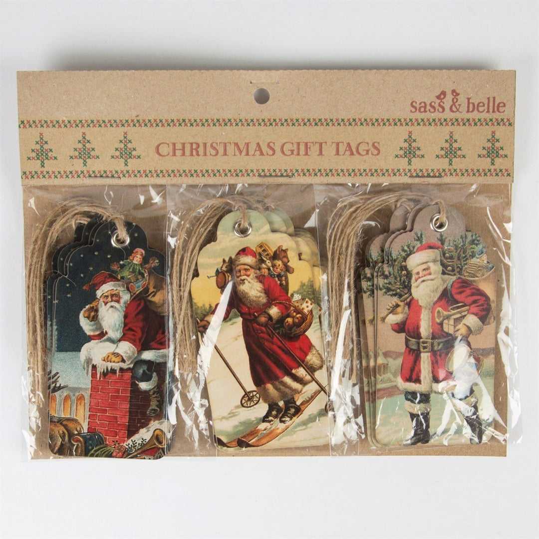 Retro Vintage Father Christmas Scene Gift Tags - Set of 15 - Christmas.uk