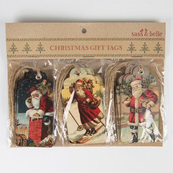 Retro Vintage Father Christmas Scene Gift Tags - Set of 15 - Christmas.uk