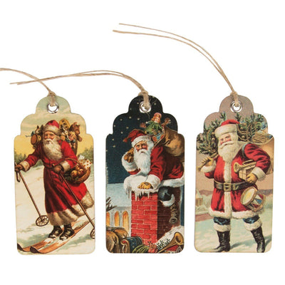 Retro Vintage Father Christmas Scene Gift Tags - Set of 15 - Christmas.uk