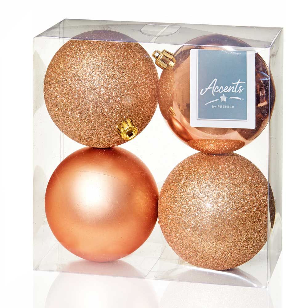 Rose Shatterproof Baubles - 10 cm - set of 4 - Christmas.uk