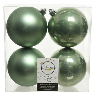 Sage Green Shatterproof Baubles - 10 cm - box of 4 - Christmas.uk