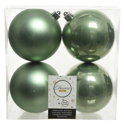 Sage Green Shatterproof Baubles - 10 cm - box of 4 Kaemingk 8720093497007 I Christmas UK Online Shop