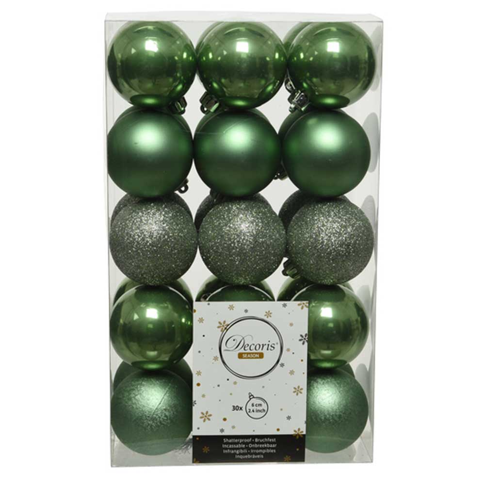 Sage Green Shatterproof Baubles - 6 cm - box of 30 - Christmas.uk