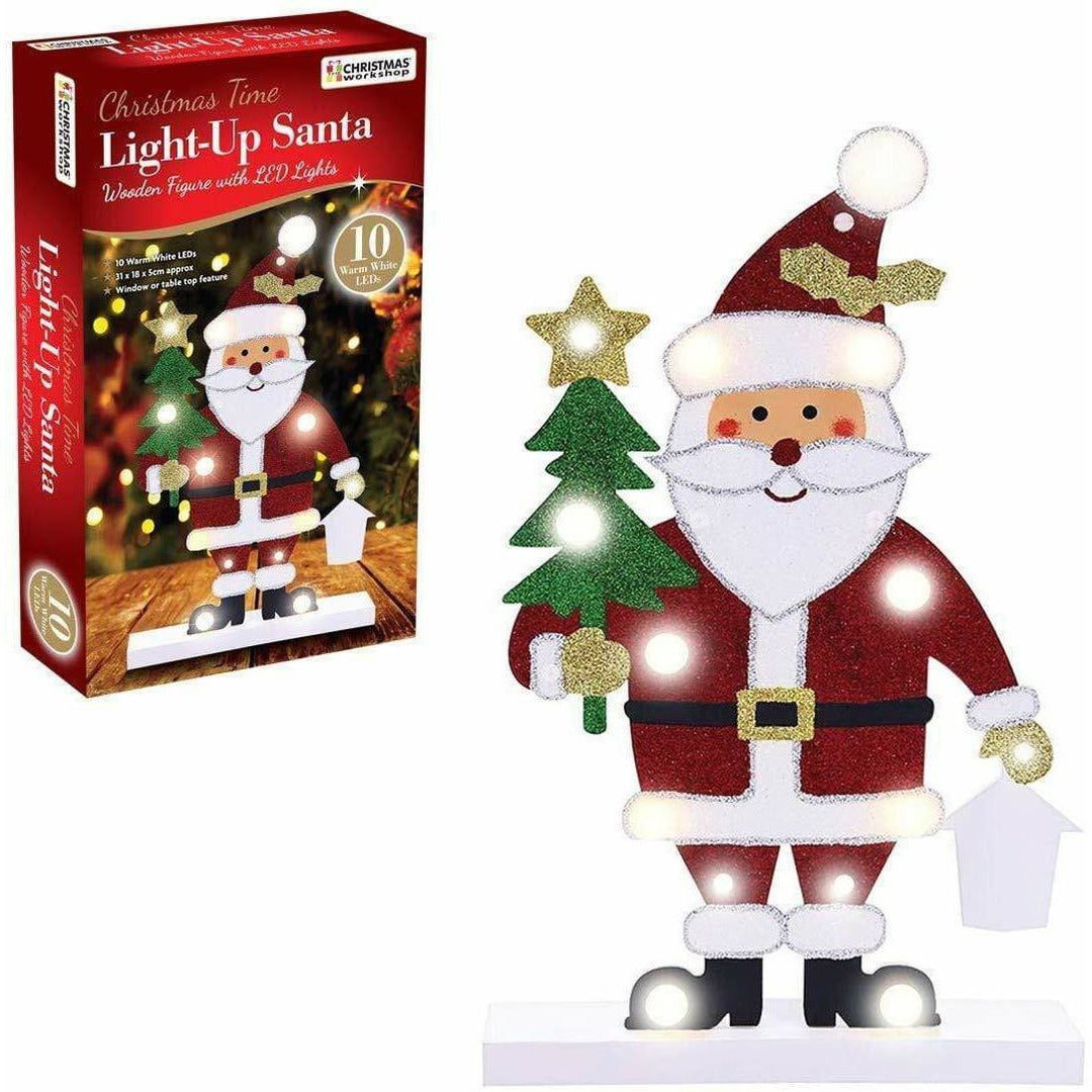 Santa Claus Wooden Figure - 10 LED - Christmas.uk