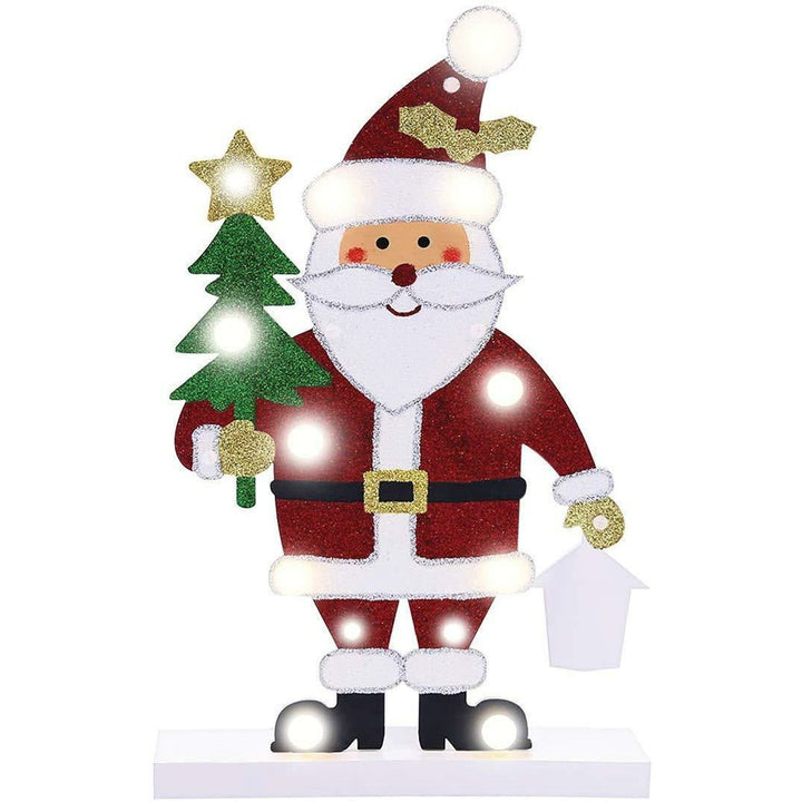 Santa Claus Wooden Figure - 10 LED - Christmas.uk