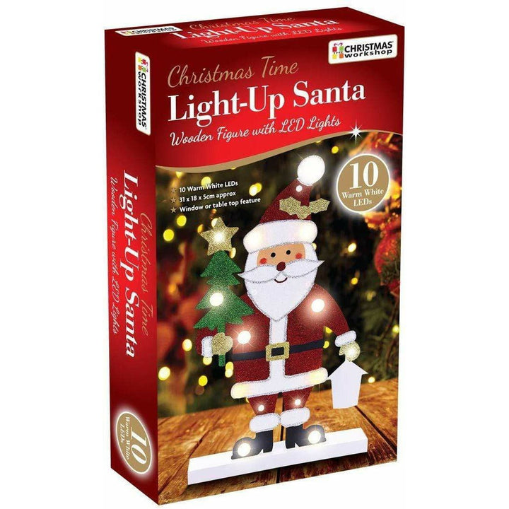 Santa Claus Wooden Figure - 10 LED - Christmas.uk