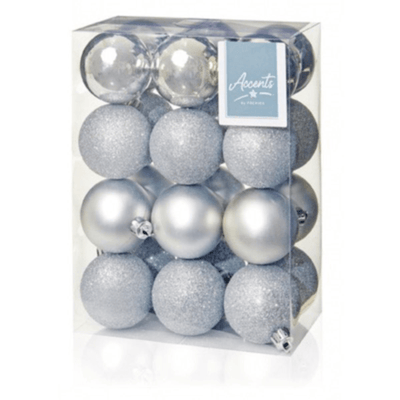 Silver Christmas Baubles - 6 cm, set of 24 - Christmas.uk