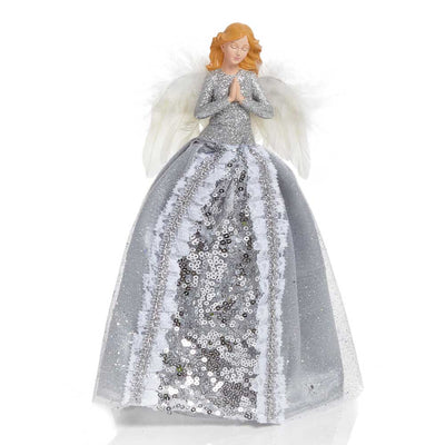 Silver Fairy Praying Angel Tree Topper - 28 cm - Christmas.uk