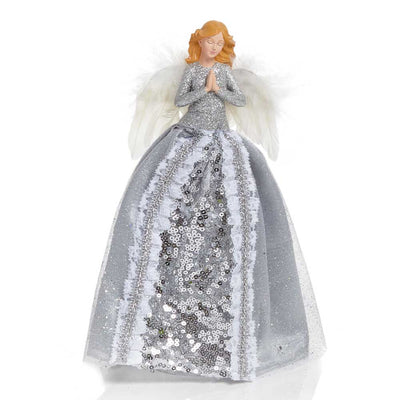 Silver Fairy Praying Angel Tree Topper- 28 cm Premier 5053844260388 I Christmas UK Online Shop