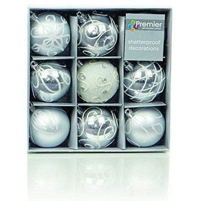 Silver Glitter Baubles - 6 cm, Set of 9 Premier Decorations 5050882336211 I Christmas UK Online Shop