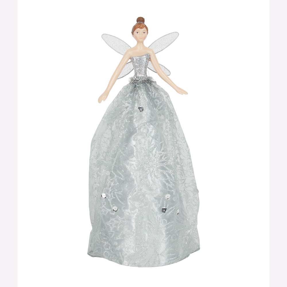Silver Glitter Fairy Angel Tree Topper by Gisela Graham - 29 cm - Christmas.uk