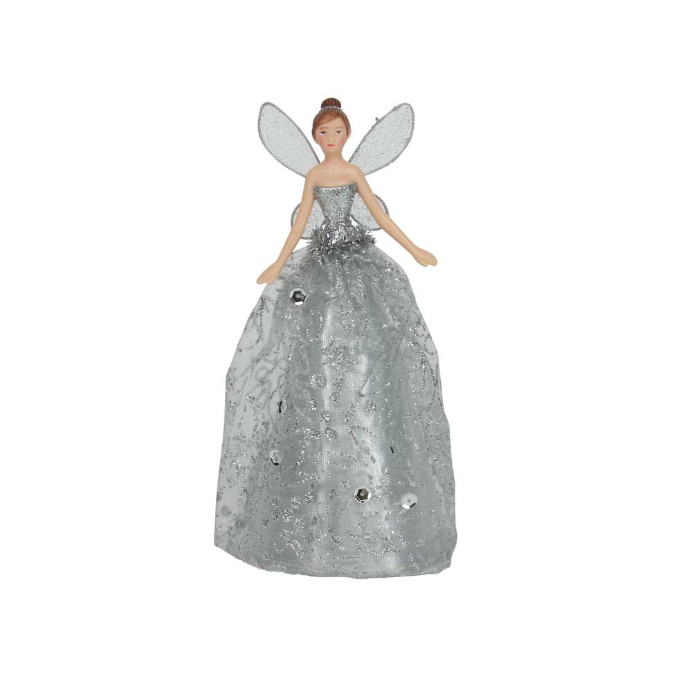 Silver Glitter Fairy Angel Tree Topper by Gisela Graham - Christmas.uk