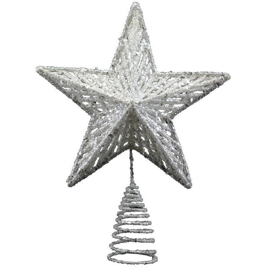 Silver Glitter Mesh Tree Top Star - 20cm - Christmas.uk