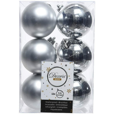 Silver Matt & Shiny Baubles - 6 cm, shatterproof, set of 12 Kaemingk 8716128589991 I Christmas UK Online Shop
