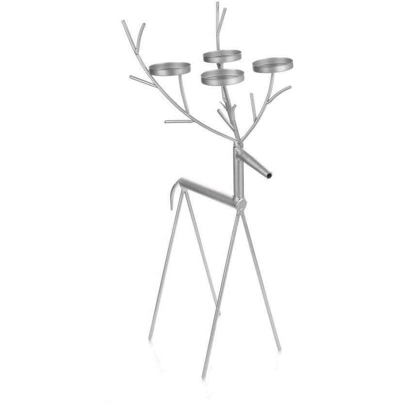 Silver Reindeer Candlelights Holder - 55 cm - Christmas.uk