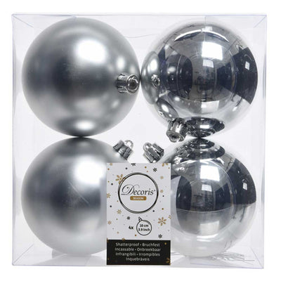 Silver Shatterproof Baubles - 10 cm - box of 4 Kaemingk 8716128590027 I Christmas UK Online Shop