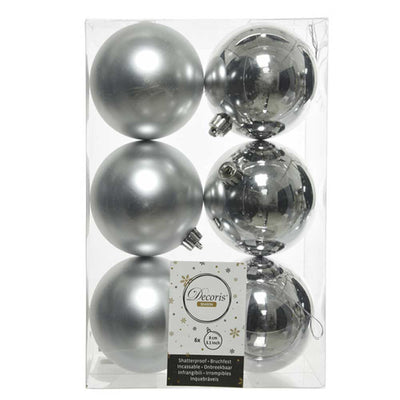 Silver Shatterproof Baubles - 8 cm - box of 6 Kaemingk 8716128590010 I Christmas UK Online Shop
