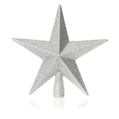 Silver Tree Top Star - 20 cm, Glitter Finish - Christmas.uk