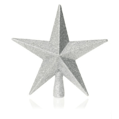 Silver Tree Top Star - 20 cm, Glitter Finish Premier Decorations 5050882335849 I Christmas UK Online Shop