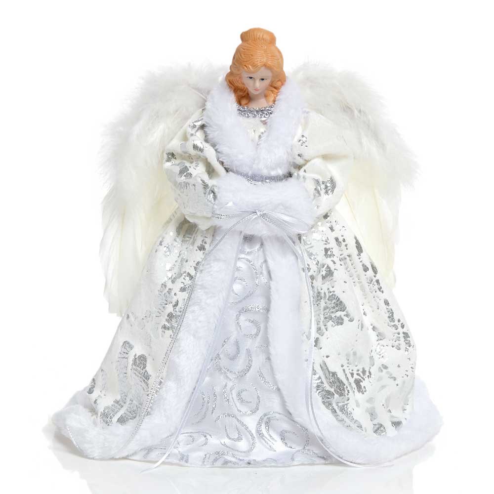 Silver White Angel Tree Topper LEDs - 30cm - Christmas.uk