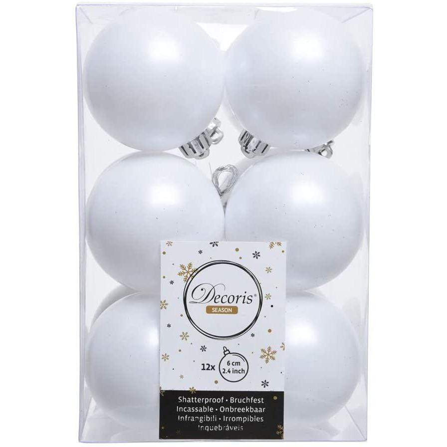 Snow White Matt & Shiny Baubles - 6 cm, shatterproof, set of 12 - Christmas.uk