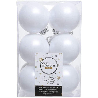 Snow White Matt & Shiny Baubles - 6 cm, shatterproof, set of 12 - Christmas.uk
