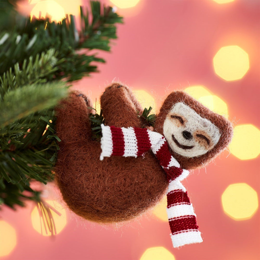 Swinging Sloth With Scarf Hanging Decoration - Christmas.uk