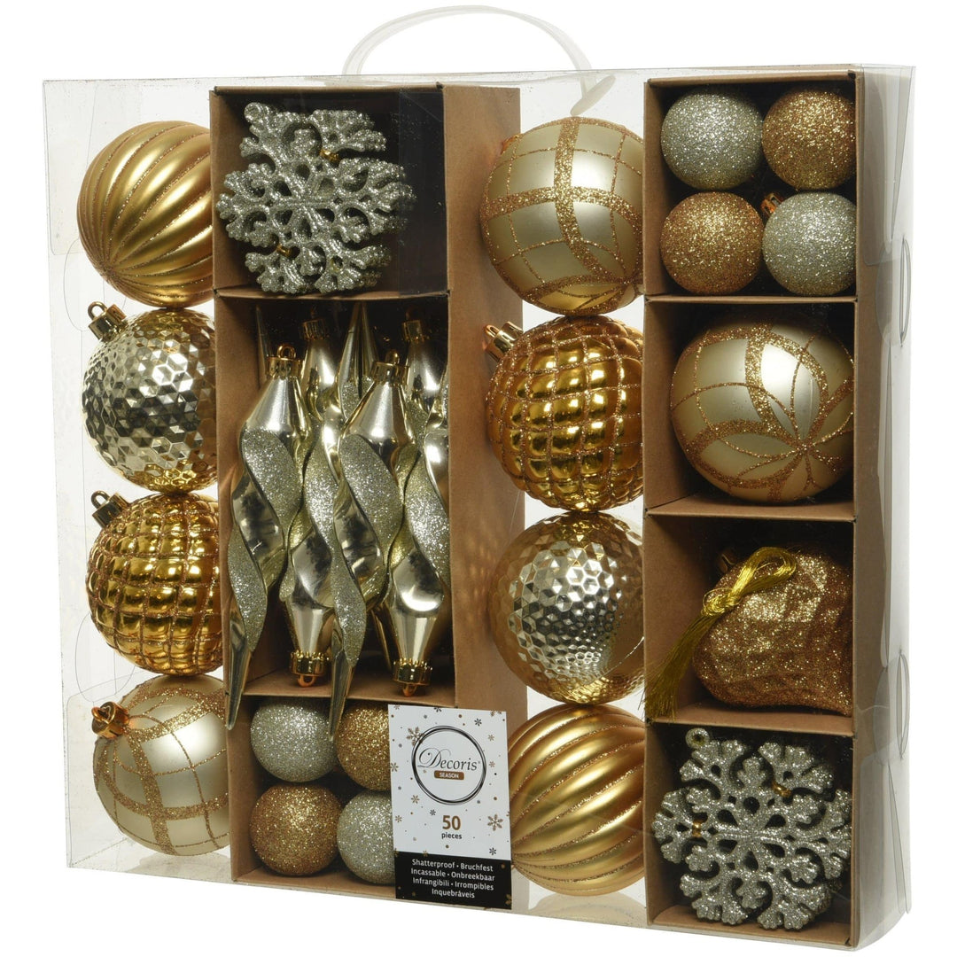 Traditional shatterproof Gold Baubles - Set of 50 - Christmas.uk