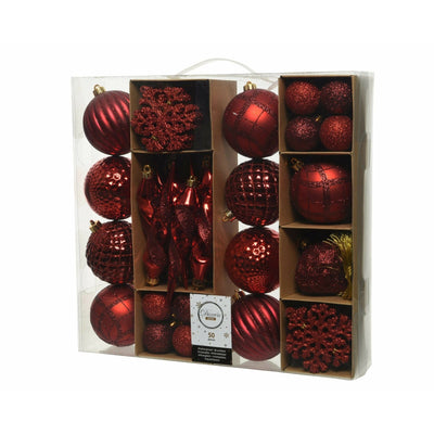 Traditional shatterproof Red Baubles - 8cm, set of 50 - Christmas.uk