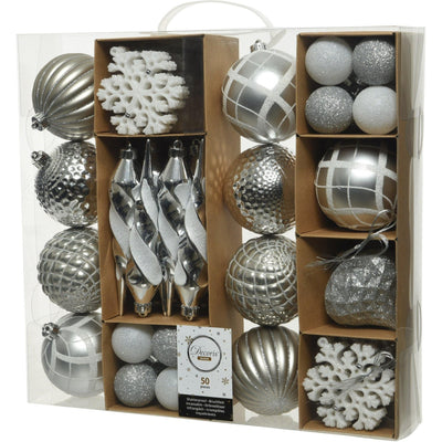 Traditional shatterproof Silver Baubles - Set of 50 - Christmas.uk