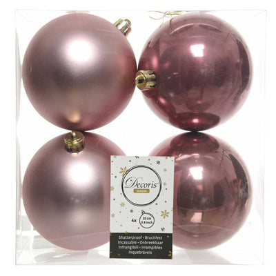 Velvet Pink Shatterproof Baubles - 10 cm - box of 4 - Christmas.uk