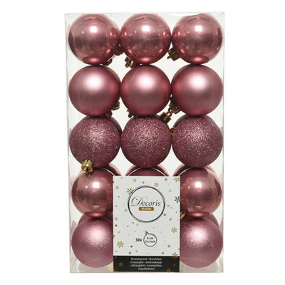 Velvet Pink Shatterproof Baubles - 6 cm - box of 30 - Christmas.uk