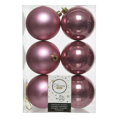 Velvet Pink Shatterproof Baubles - 8 cm - box of 6 Kaemingk 8718533686111 I Christmas UK Online Shop