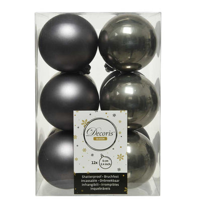 Warm Grey Shatterproof Baubles - 6 cm - box of 12 Kaemingk 8720194930335 I Christmas UK Online Shop