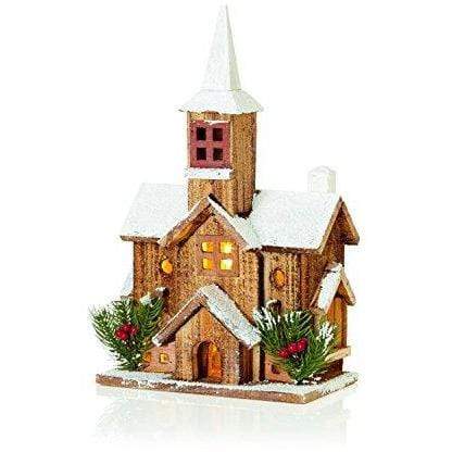 Warm White LED's Wooden Christmas Church Figure - 38cm - Christmas.uk