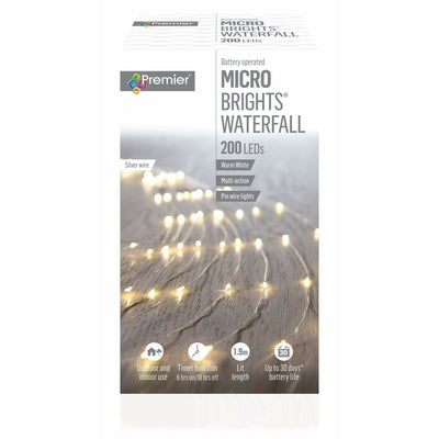 Warm White Microbrights Waterfall - 200 LED, multi action, timer - Christmas.uk