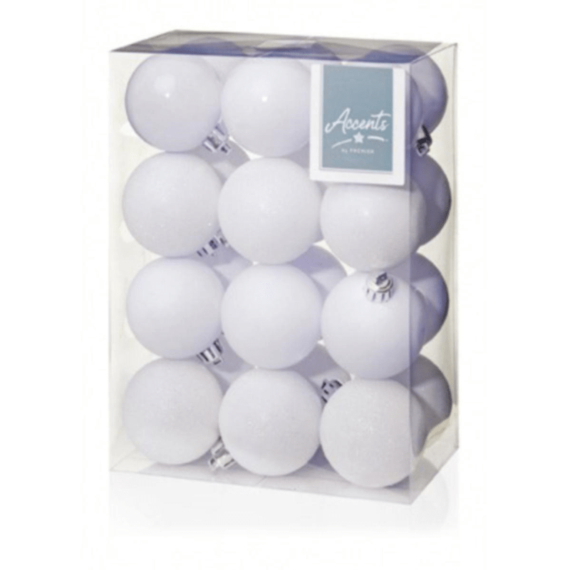 White Christmas Baubles - 6 cm, set of 24 - Christmas.uk