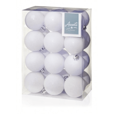 White Christmas Baubles - 6 cm, set of 24 - Christmas.uk