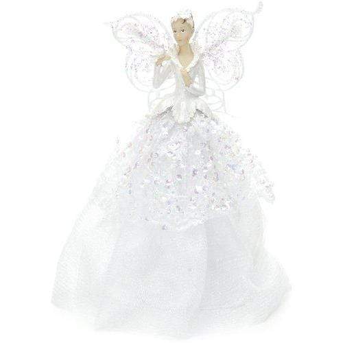 White Fabric Fairy Angel Christmas Tree Topper - 23 cm - Christmas.uk