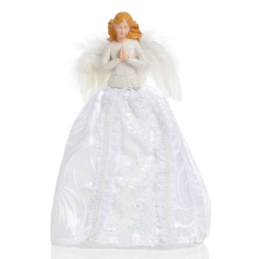 White Fairy Praying Angel Tree Topper - 28 cm - Christmas.uk