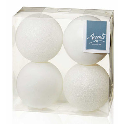White Shatterproof Baubles - 10 cm - set of 4 Premier 5053844161258 I Christmas UK Online Shop