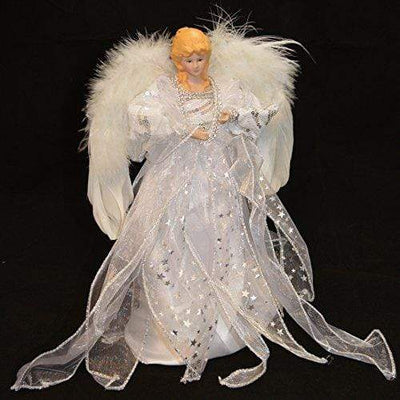 White & Silver Angel Tree Topper - 30 cm - Christmas.uk