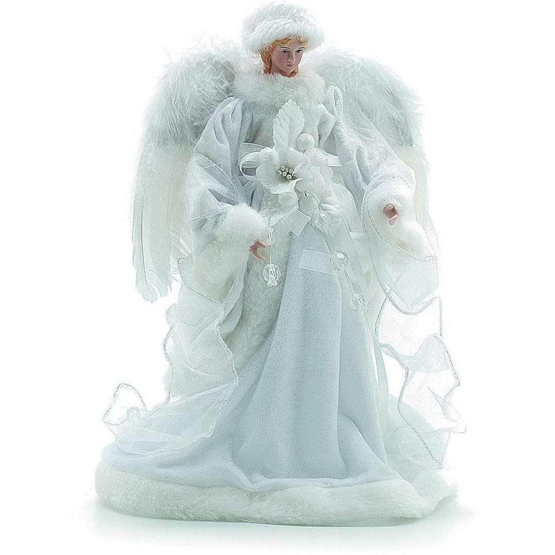 White Velvet Angel with Feather Wings Tree Topper - 30 cm - Christmas.uk