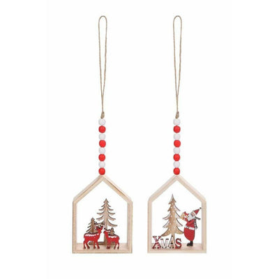 Wooden Hand Painted Santa & Reindeer Scenes - set of 2 - Christmas.uk