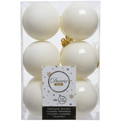 Wool White Matt & Shiny Baubles - 6 cm, shatterproof, set of 12 - Christmas.uk